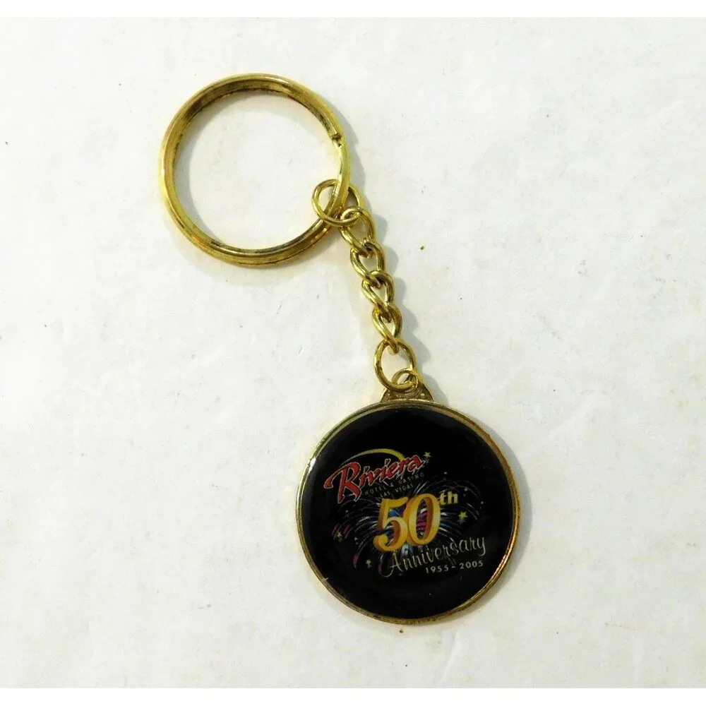 Riviera Las Vegas 50th Anniversary Keychain 1955-2005 Gold Black 3.5 Inches Long
